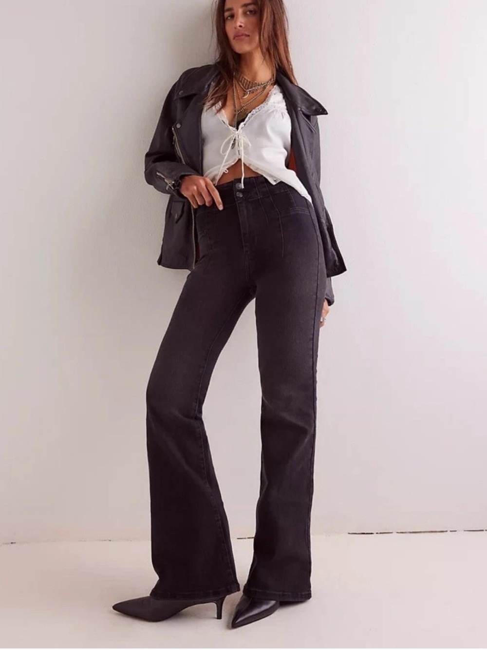 We The Free People Jayde Flare Jeans  Size 24 Onyx Black 32” Inseam Bell Bottoms
